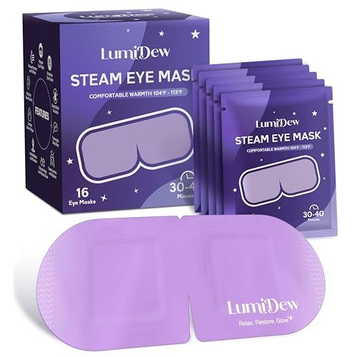 LumiDew Steam Eye Mask, Self Heating Heated Eye Mask for Sleep, Warm Compress for Eyes, Moist Heat for Dry Eye Relief, Stye Eye Treatment, Spa, Travel Essentials & Relaxation Gifts, Unscented 16 Pack