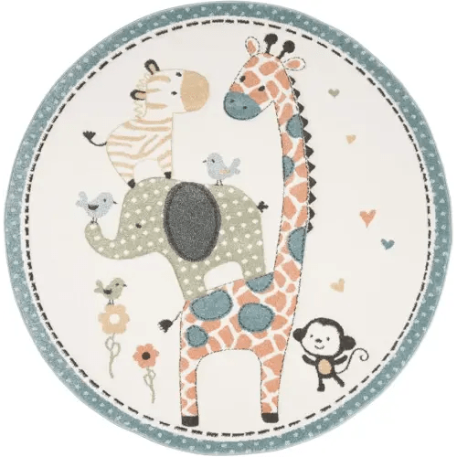 SAFAVIEH Carousel Kids Collection Area Rug - 6'7" Round, Ivory, Animal Design, Non-Shedding & Easy Care, Ideal for High Traffic Areas for Boys & Girls in Playroom, Nursery, Bedroom (CRK120A)