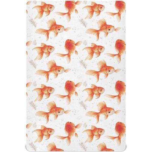 Unisex Fitted Baby Crib Sheets for Boys Girls Soft Nursery Bed Sheet for Standard Crib and Toddler Mattress 39x27in Cartoon Goldfish