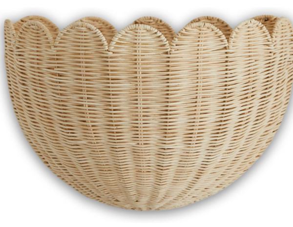 BEBE BASK Scalloped Wicker Wall Basket - The Original - Hand Woven Basket - Scalloped Décor Wall Hanging Baskets -16" x 10" x 7"In - Hanging Wall Basket (Natural)