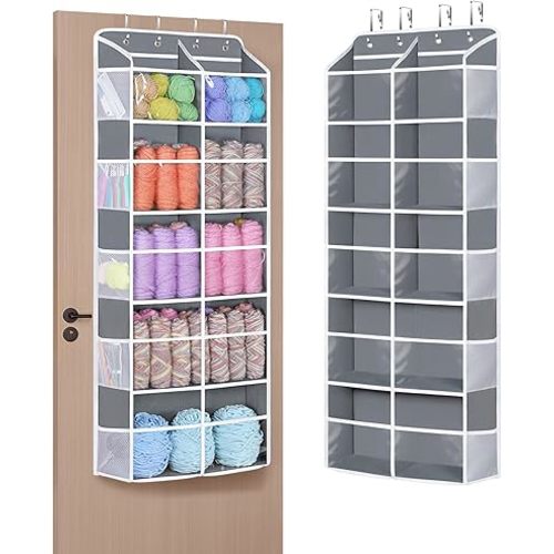 Univivi Hanging Yarn Storage Organizer, Extra Large 5 Tiers Crochet Bag Organizer with Clear Deep Pockets, Over the Door Yarn Storage for Crochet Hook, Knitting Needles (Grey)