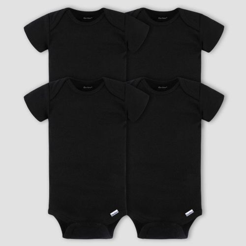 Gerber Baby 4pk Short Sleeve Onesie, Color: Black, Size: 0-3M