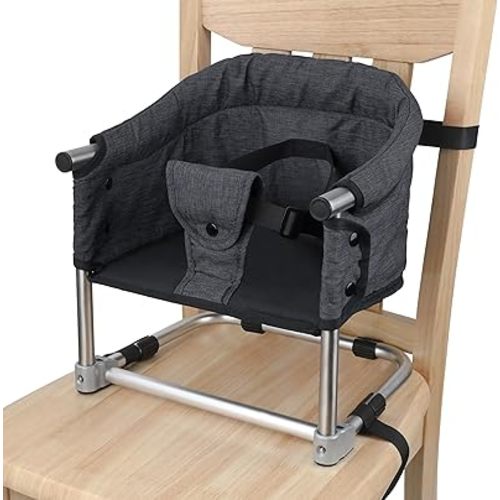 Booster Seat for Dining Table: Portable Toddler Booster Chair with Safety Buckle and Height Adjustable, Foldable Baby Feeding Chair, Kids High Chair Booster Seat for Kitchen Home Travel - Black