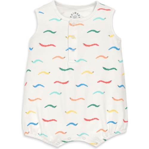 Baby Organic Henley Tank Shortie In Baby Bugs, Ivory Rainbow Caterpillars - Primary | Maisonette