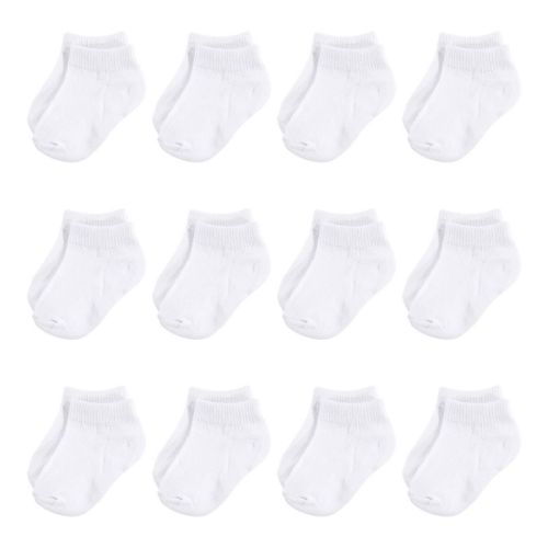 Hudson Baby Infant Unisex Cotton Rich Newborn And Terry Socks, White No-show, 0-6 Months