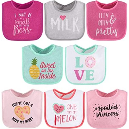 The Peanutshell Baby Girl Terry Bib Set of 8-100% Cotton, Soft, Absorbent Baby Bibs for Girls, Toddler Baby Girl Bibs Set, Newborn & Infant Bib - Pink