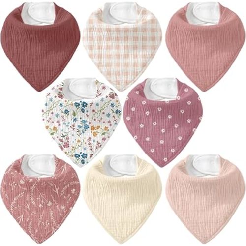 8 Pack Muslin Baby Bandana Bibs for Drooling and Teething