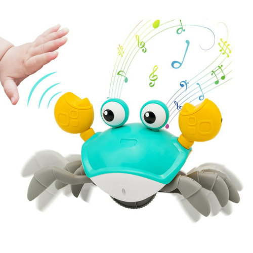 Crawling Crab Baby Toy with Music and Lights Automatically Avoid Obstacles, Walking Crab Toy for Toddlers 1+ Years Old