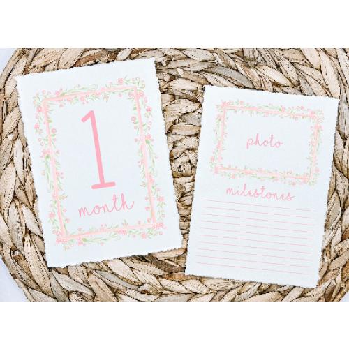 Girl Monthly Milestone Cards, Baby Girl Watercolor Crest, Monthly Milestone Cards, Grand millennial Milestone Cards, Printed Milestone cards