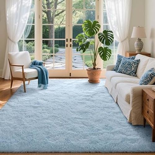 5x7 Ft Shag Area Rug for Bedroom, Ultra Soft Fluffy Furry Rugs for Living Room Indoor Floor, Aesthetic Carpet for Kids Home Decor (Light Blue)