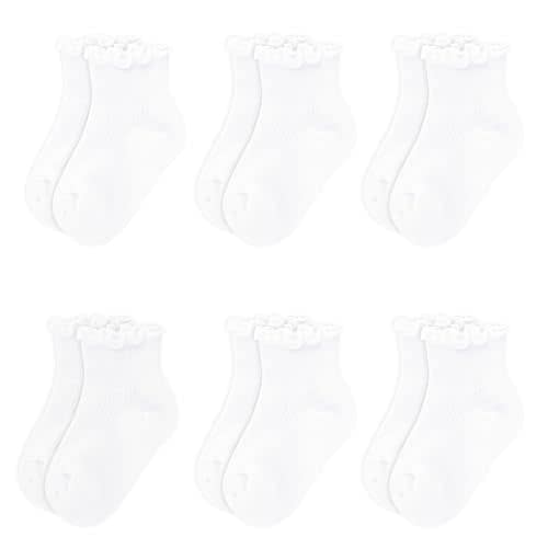 AniKigu Baby Girls Ruffle Socks Toddler Girls Frilly Dress Crew Socks for 6-12 Months 1-3 Years 3-5 Years 6 Pack