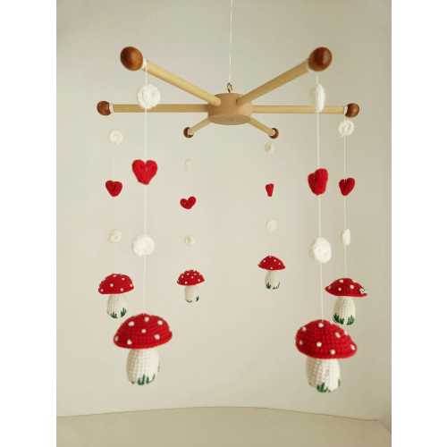 Amanita Mushrooms / Baby Mobile / Mushrooms Baby Mobile / Multicolor Toadstool / Personalized Mobile / Nursery Mobile /Felt Balls Mobile