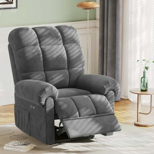 Recliner Chair for Adults,Corduroy Electric Recline Sofa Chair with USB Port,Adjustable Comfy Cloud Sofa,Tool-Free Setup,Grey