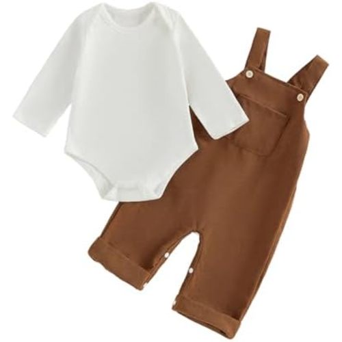 Newborn Baby Boy Clothes Infant Long Sleeve Romper Waffle Suspender Overalls Pants Hat Set Fall Winter Outfits