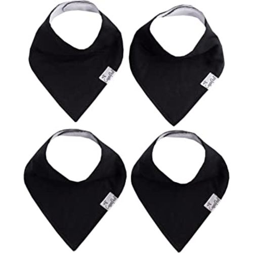 Copper Pearl Baby Bandana Bibs - 4 Pack Soft Cotton Baby Bibs for Drooling and Teething, Absorbent Drool Bibs for Baby Girl and Boy, Adjustable to Fit Newborns to Toddlers (Black Basics)