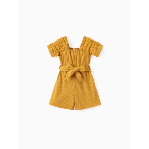 Baby Girl Puff-sleeve Solid Color Jumpsuit Only $15.99 - PatPat US Mobile