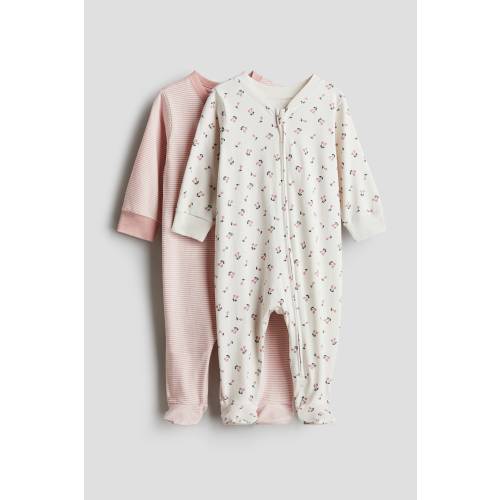 2-pack Zip-up Pajama Jumpsuits, Round Neck, Long sleeve, Dark gray/bows