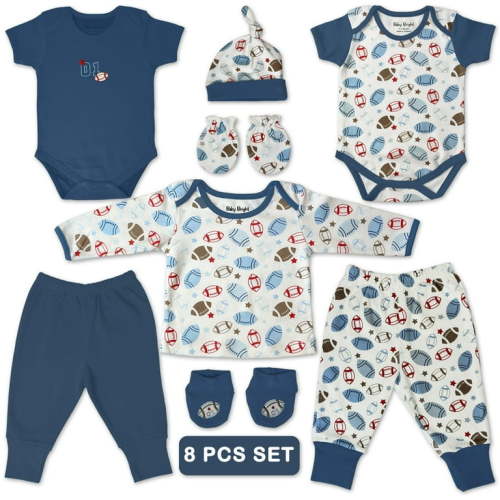 Baby Bright Newborn Essentials Must Have Clothes for Baby Boy, Outfit Gifts for Infant, Baby Shower Gift, 8-Pieces, Size 0-3 Months