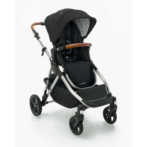 Mockingbird Single-to-Double Stroller 2.0 | Black, Windowpane, Silver with Penny Leather