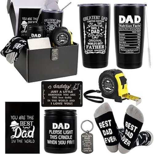 Dad Gifts for Men Dad Stuff Father's Day Gift for Men Best Dad Ever Gifts for Dad from Daughter Include Tumbler Mug Wallet Card Candle Tape Measure Keychain Socks Card for Dad Christmas