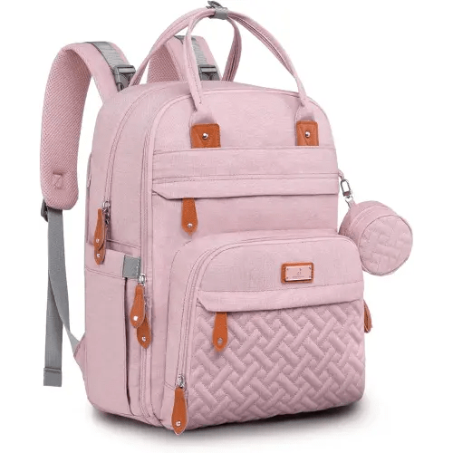 BabbleRoo Diaper Bag Backpack - Baby Essentials Travel Tote Multi function Waterproof Bag, with Changing Pad, Stroller Straps & Pacifier Case Unisex, Pink