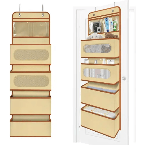Over the Door Organizer, Door Hanging Organizer with 2 Small PVC and 4 Large Pockets Behind the Door Storage Organizer for Nursery Closet Cabinet Baby Storage Diapers Cosmetics, Yellow