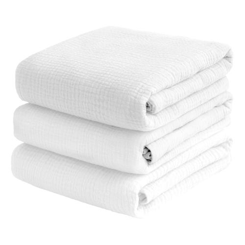 Muslin Swaddle Blankets for Baby Boy - 3 Pack 47x47 Inch Large Receiving Blankets, Soft Breathable Cotton Nursery Swaddles for Newborn, Infant & Todler, White