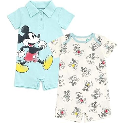 Disney Winnie the Pooh Mickey Mouse Tigger Baby 2 Pack Henley Rompers Newborn to Toddler