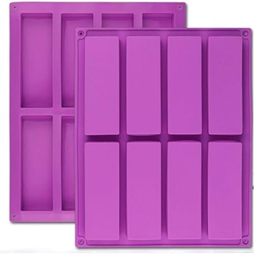 Palksky (2 Pcs) 8 Cavity Rectangle Granola Bar Silicone Mold/Nutrition/Cereal Bar Molds Energy Bar Maker for Chocolate Truffles Ganache Bread Brownie Cornbread Cheesecake Pudding Butter Mould