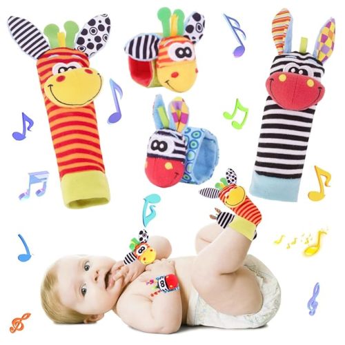 Wrist Rattle Foot Finder Socks Set Arm Hand Bracelet Rattle Feet Leg Ankle Socks Newborn Soft Sensory Toys Baby Socks Newborn Rattles Toys for Babies 0-6 Months Infant Baby Gifts 6-12 Months - Multicolor