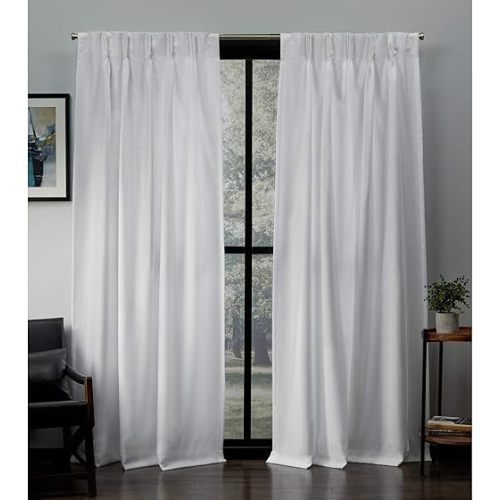 EXCLUSIVE HOME Loha Light Filtering Pinch Pleat Curtain Panel Pair, 84" Length, Winter White