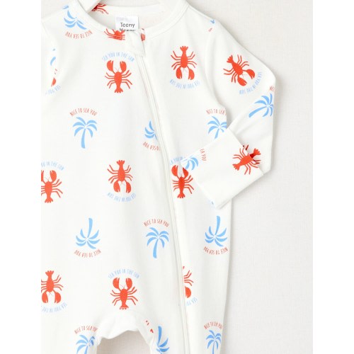 Teeny Weeny Sleep Lobster Stretch Cotton Sleepsuit, White & Orange