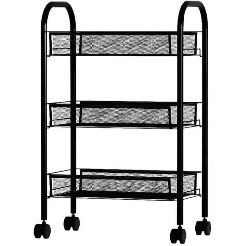 3 Tier Rolling Storage Cart Bathroom Organizer with Removable Drawer Mobile Shelving Unit Storage Utility Cart with Wheels for Narrow Places Kitchen Office Laundry Bathroom, Black