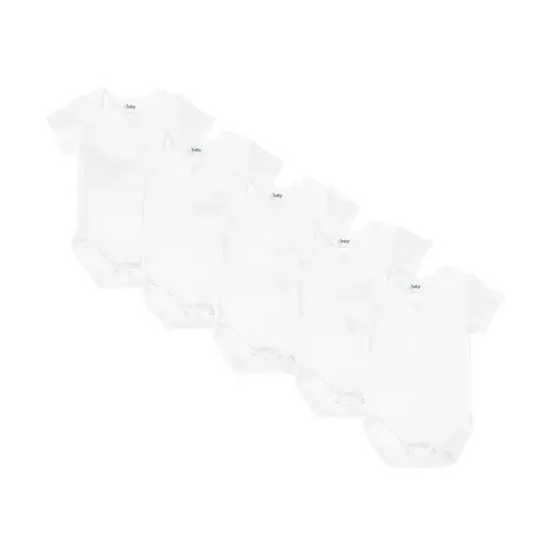 4baby Short Sleeve Bodysuit 5 Pack White | Baby Bunting AU
