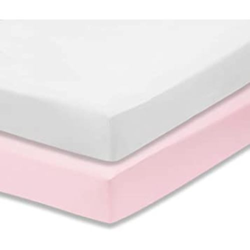 Everyday Kids 2-Pack Fitted Crib Sheets, 100% Soft Breathable Microfiber Baby Sheet, Fits Standard Size Crib Mattress 28in x 52in, Pink Nursery Sheet and White Nursery Sheet