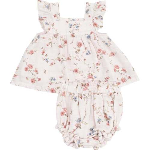 Pinafore & High Waisted Diaper Cover, Climbing Roses - Angel Dear | Maisonette