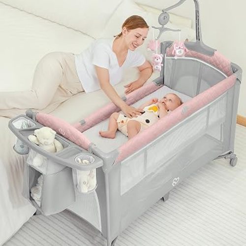 BabyBond Baby Bassinet Bedside Crib, Pack and Play, Diaper Changing Table