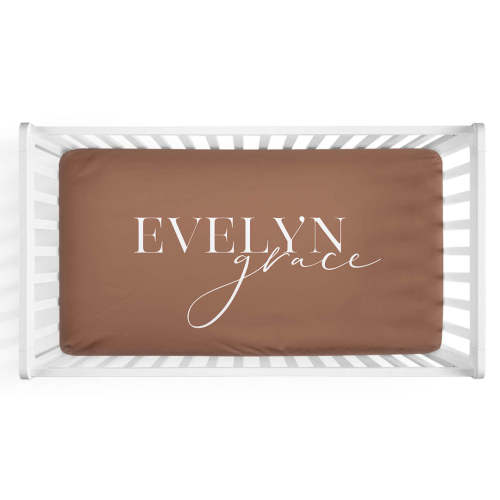 Personalized Crib Sheet in Camel | Modern Font Duo
