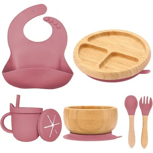 Bamboo Suction Plates for Babies and Bamboo Plates For Kids Baby Feeding and Weaning (Pink)