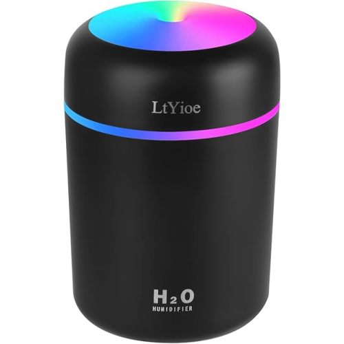 Humidifier Portable Mini Humidifiers for Bedroom, Personal Desktop Cool Mist Air Humidifier with Colorful Night Light, 2 Mist Modes & Auto Shut-Off, Super Quiet for Car Office Home (Black)