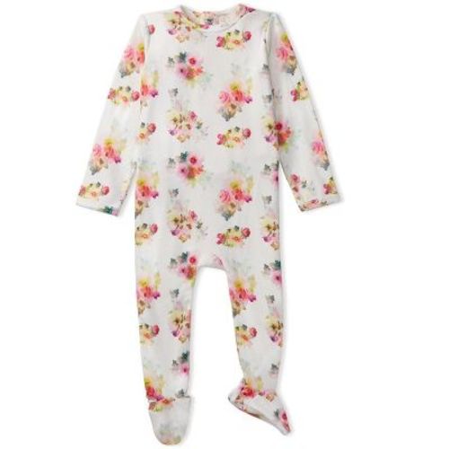 MiniMoi Baby and Toddler Girls Floral-Print Pointelle Footie Winter White 12 Months