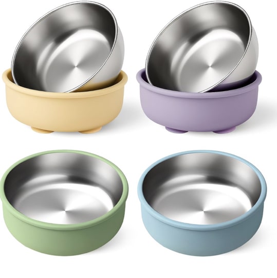 Mity rain 4-Pack Baby Bowls with Suction,Stainless Steel Toddler Bowl with Removable Silicone Shell, Non-Slip Unbreakable babies bowls with silicone suction & Kids Bowls for Baby Food Feeding