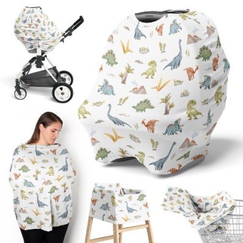 Sweet Jojo Designs Boy 5-in-1 Multi Use Baby Nursing Cover Watercolor Dinosaur Dino Multicolor