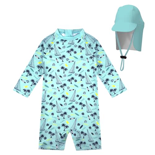 weVSwe Baby Swimsuit UPF 50+ Sun Protection Long Sleeve Toddler Bathing Suit Boy Girls with Adjustable Sun Hat 0-3 Years
