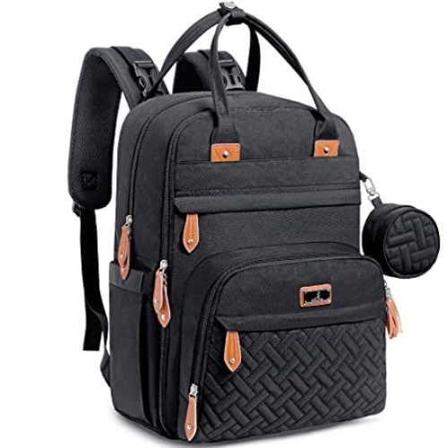 BabbleRoo Diaper Bag Backpack - Tote - Multi function Waterproof Diaper Bag, Travel Essentials Baby Bag with Changing Pad, Stroller Straps & Pacifier Case - Unisex, Black - Polyester