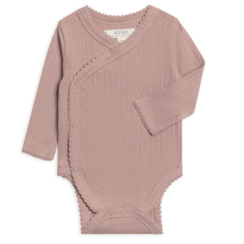 Hilda Brushed Back Pointelle Long Sleeve Kimono Bodysuit