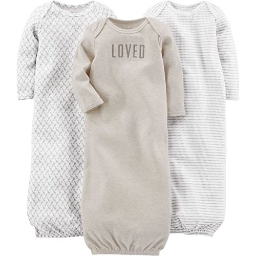Simple Joys by Carter's Unisex Babies' Cotton Sleeper Gown, Pack of 3 - Grey/White