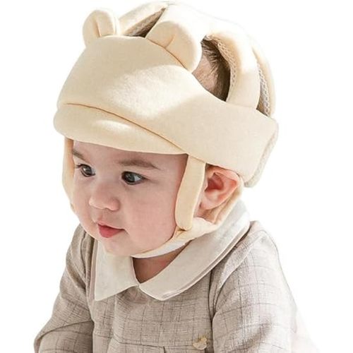 Organic Baby Head Protector - GOTS Certified Cotton Helmet for Crawling & Walking Infants and Toddlers (Bear(Renewal))