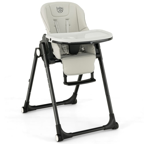 Babyjoy 4-in-1 Foldable Baby High Chair Height Adjustable Feeding Chair with Wheels Grey