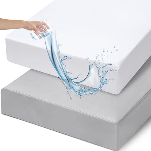 david's kids Waterproof Crib Sheets Fitted 2 Pack, Ultra Soft Breathable Crib Mattress Protector for Boys Girls Neutral, Fit Standard Crib Mattress and Toddler Mattresses, White & Highclass Grey